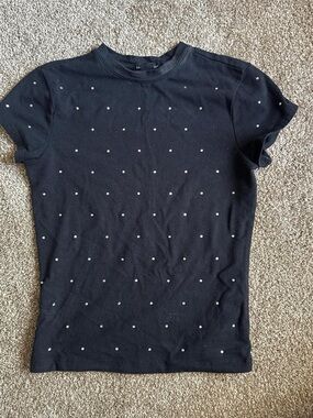 Good American Black Short Sleeve Tee with Silver Studs